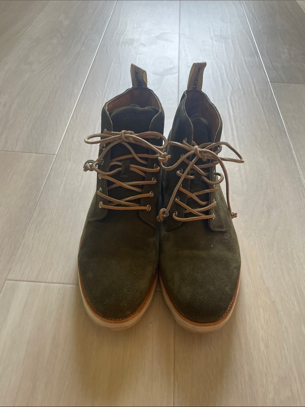 Blackstone Olive Suede Chukka Boots with Tan Laces
